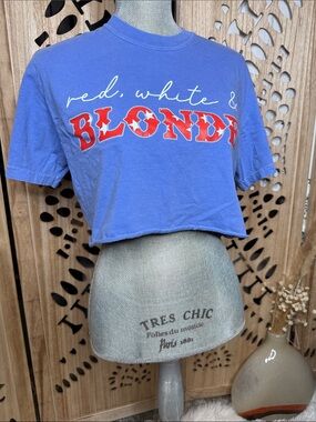 Comfort Colors Blue Crop Tee with Red & White Graphic